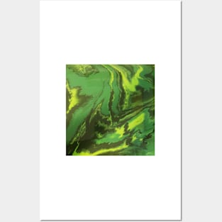 Green on greenacrylic pour Posters and Art